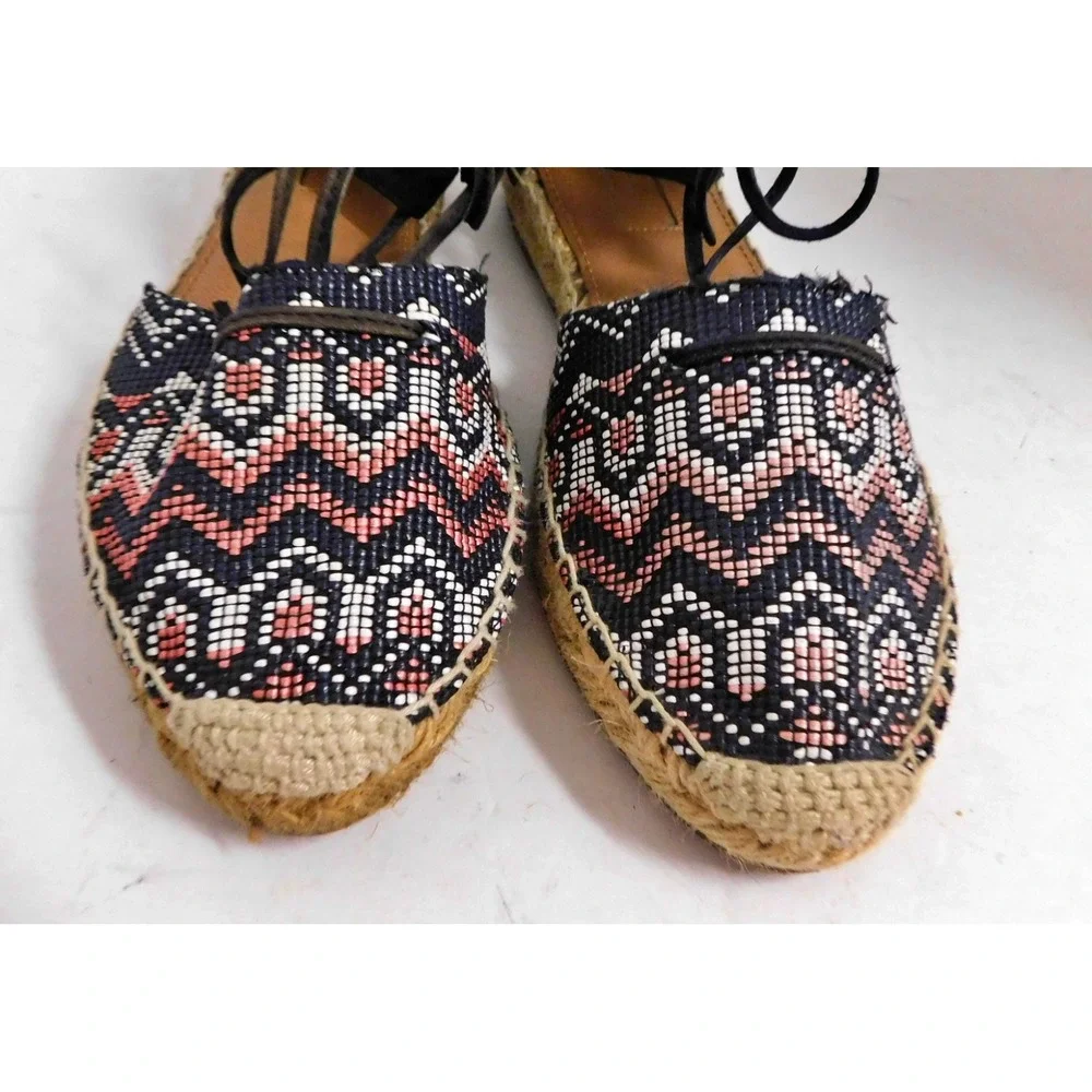AQUAZZURA Belgravia Blue Suede Raffia Embroidered Woven Espadrilles sz 37